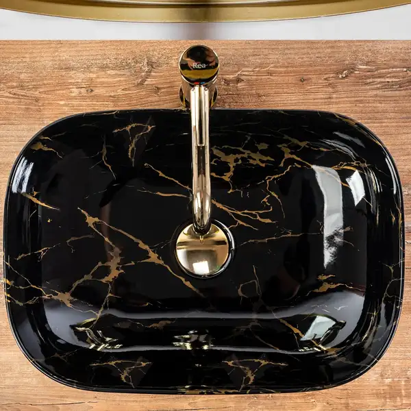 Умывальник (раковина) REA BELINDA BLACK MARBLE SHINY накладной черный (REA-U8907) Умывальник (раковина) REA BELINDA BLACK MARBLE SHINY накладной черный (REA-U8907)