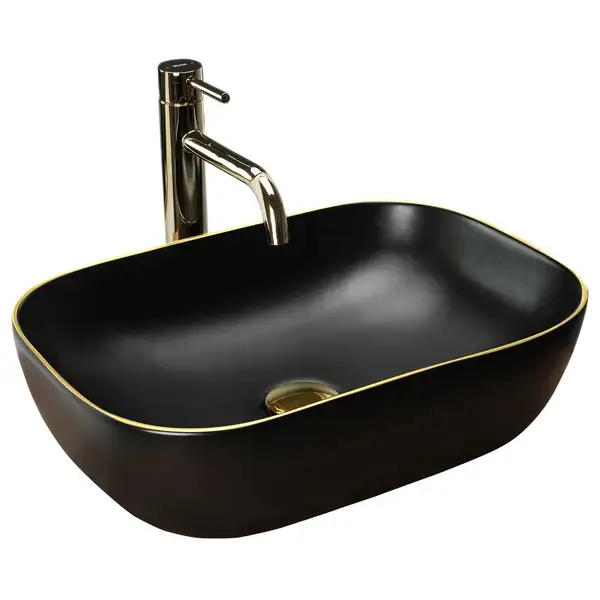 Умывальник (раковина) REA BELINDA BLACK MATT GOLD EDGE накладной (REA-U9659) Умывальник (раковина) REA BELINDA BLACK MATT GOLD EDGE накладной (REA-U9659)
