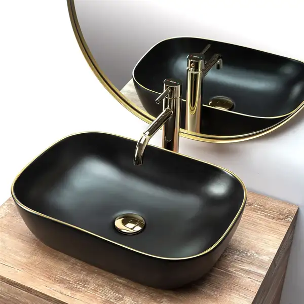 Умывальник (раковина) REA BELINDA BLACK MATT GOLD EDGE накладной (REA-U9659) Умывальник (раковина) REA BELINDA BLACK MATT GOLD EDGE накладной (REA-U9659)