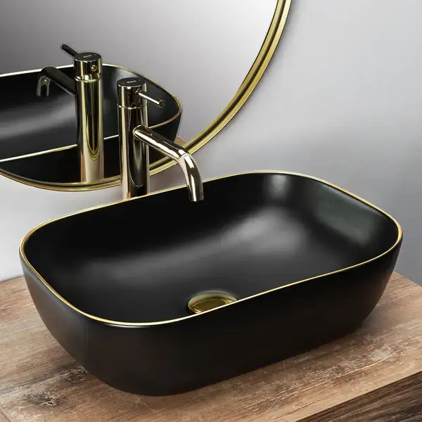 Умывальник (раковина) REA BELINDA BLACK MATT GOLD EDGE накладной (REA-U9659) Умывальник (раковина) REA BELINDA BLACK MATT GOLD EDGE накладной (REA-U9659)