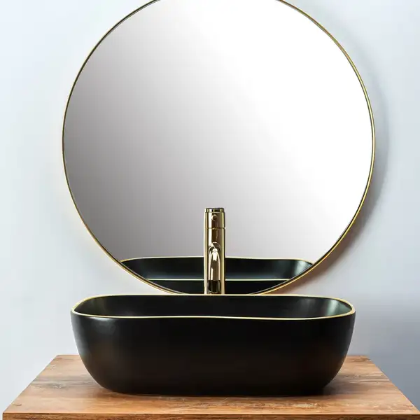 Умывальник (раковина) REA BELINDA BLACK MATT GOLD EDGE накладной (REA-U9659) Умывальник (раковина) REA BELINDA BLACK MATT GOLD EDGE накладной (REA-U9659)
