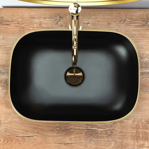 Умывальник (раковина) REA BELINDA BLACK MATT GOLD EDGE накладной (REA-U9659) Умывальник (раковина) REA BELINDA BLACK MATT GOLD EDGE накладной (REA-U9659)