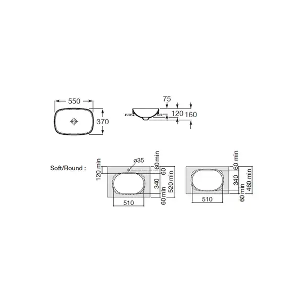 Умивальник на стільницю Roca Inspira Soft, 55х37 (A327504000)