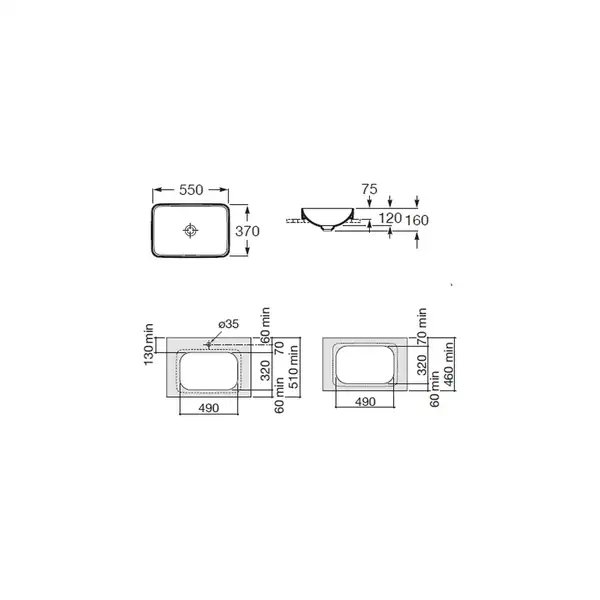 Roca Inspira Square Умивальник накладний, білий (A327534000) Roca Inspira Square Умивальник накладний, білий (A327534000)