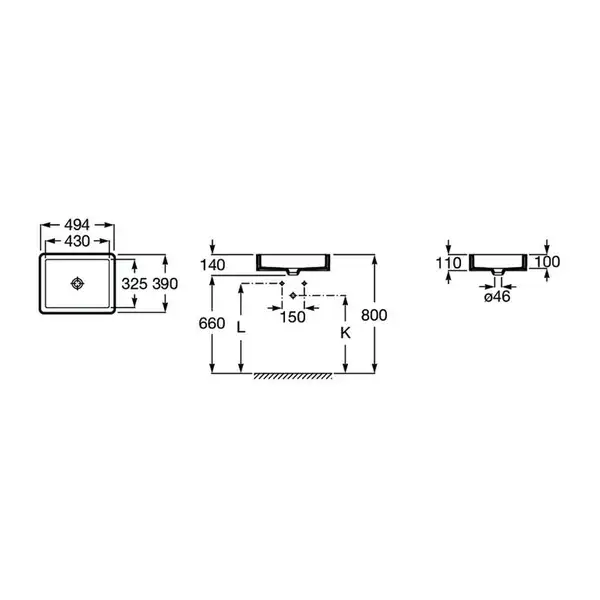 Умивальник вбудований Roca Inspira Square 45,5х35 (A327536000)