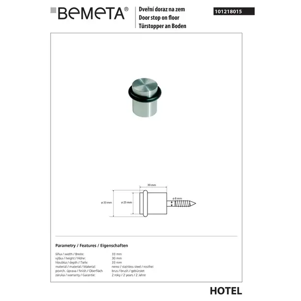 Oбмежувач для дверей 101218015 Hotel : на підлозі нерж мат Bemeta Чехія Oбмежувач для дверей 101218015 Hotel : на підлозі нерж мат Bemeta Чехія