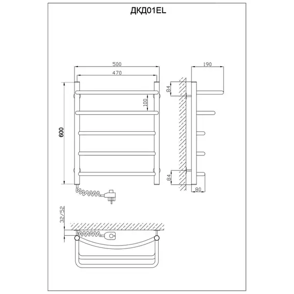 Рушникосушарка KOSSER Каскад Дуга 600х500/5 EL рег. (ДКД01ЕL) Рушникосушарка KOSSER Каскад Дуга 600х500/5 EL рег. (ДКД01ЕL)