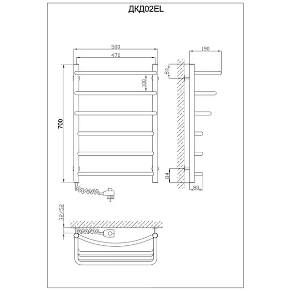 Рушникосушарка KOSSER Каскад Дуга 700х500/6 EL рег. (ДКД02ЕL) Рушникосушарка KOSSER Каскад Дуга 700х500/6 EL рег. (ДКД02ЕL)