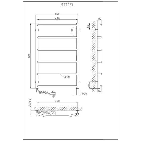 Рушникосушарка KOSSER  Трапеція 800х500/6 EL рег. (ДТ10EL)