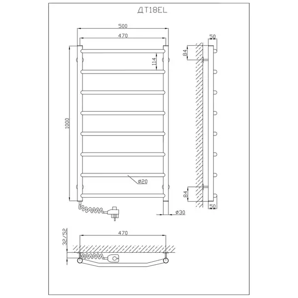 Рушникосушарка KOSSER Трапеція 1000х500/8 EL рег. (ДТ18EL) Рушникосушарка KOSSER Трапеція 1000х500/8 EL рег. (ДТ18EL)