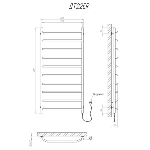 Сушарка для рушників KOSSER Трапеція 1200х600/10 ER рег. (ДТ21ER) Сушарка для рушників KOSSER Трапеція 1200х600/10 ER рег. (ДТ21ER)
