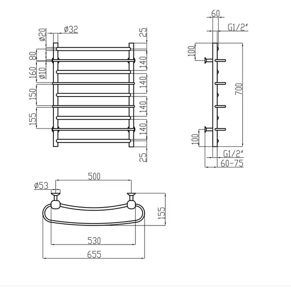 Полотенцесушитель водяной Lidz Standard (CRM) РЛС D32/20х1/2" 500x700 P5 (LSTNDRLSD32201250705WAT) Полотенцесушитель водяной Lidz Standard (CRM) РЛС D32/20х1/2" 500x700 P5 (LSTNDRLSD32201250705WAT)