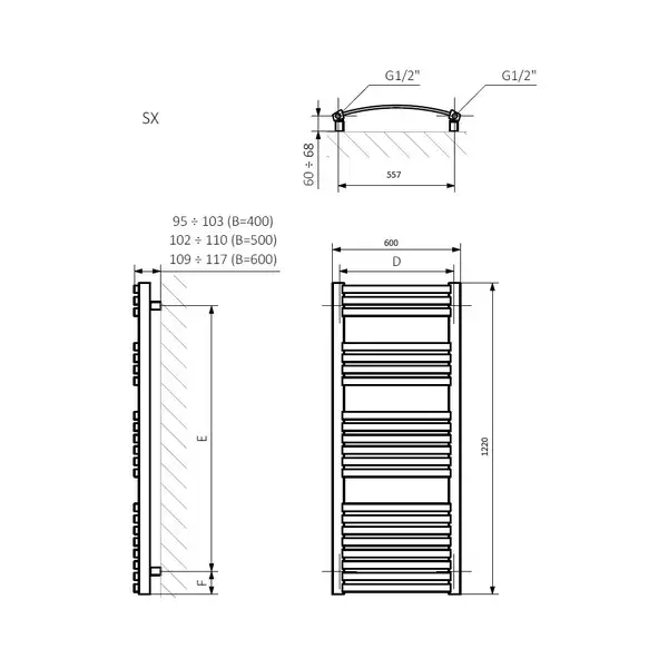 Рушникосушка Dexter 1220x600 WGDEX122060KCROSX Terma