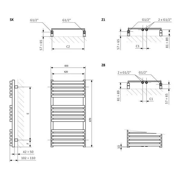 Рушникосушка 870x450 Quadrus Slim WGQUS087045KS96SX Terma Рушникосушка 870x450 Quadrus Slim WGQUS087045KS96SX Terma
