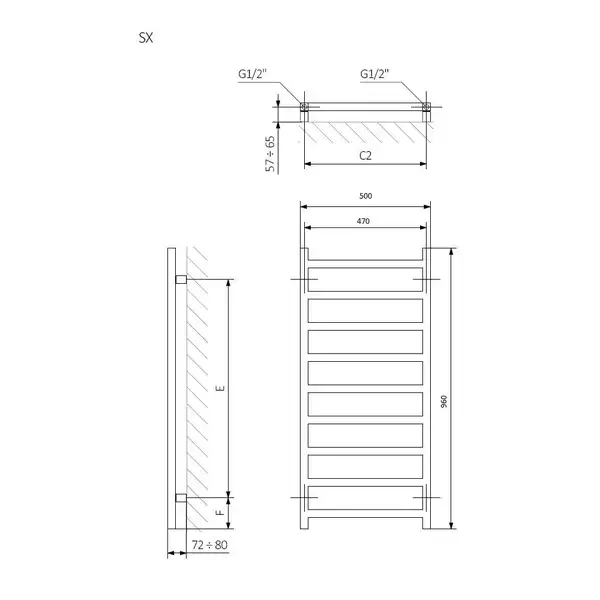 Рушникосушка 960x500 Simple WGSIM096050KRGRSX Terma
