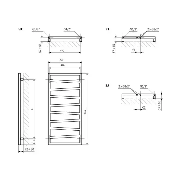 Полотенцесушитель электрический Terma ZigZag 50 х 83,5h см Ral 9005 mat (чёрный матовый), подключение правое (WLZIG083050K9M5E8TS1D)