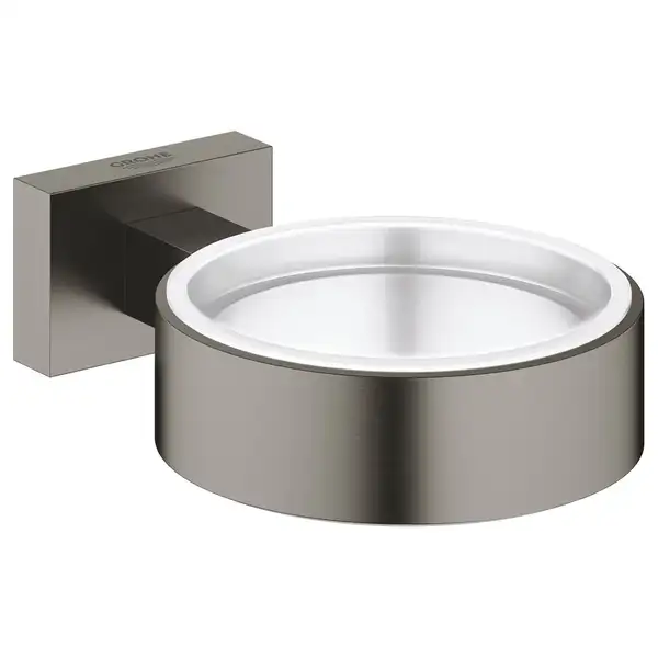 Держатель для стакана или мыльницы Grohe Essentials Cube, тёмный графит, матовый/стекло матовое (40508AL1) фото 1 Aquada.com.ua