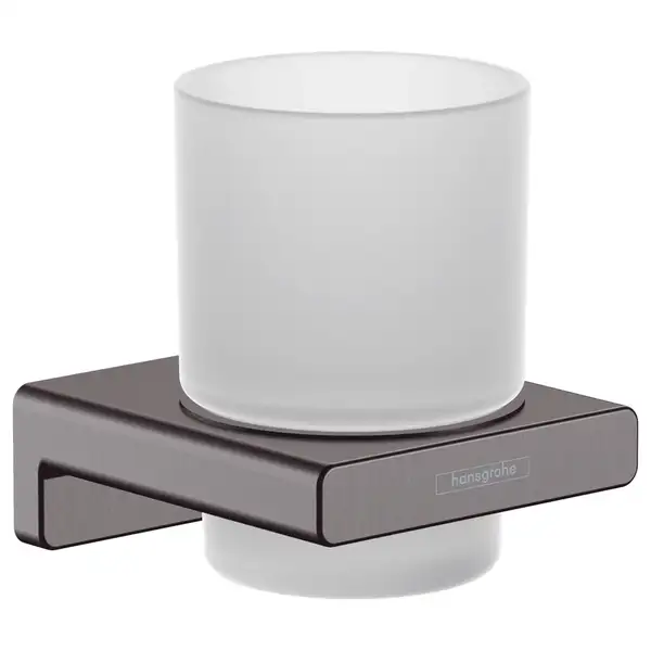 Стакан для жидкого мыла подвесной Hansgrohe AddStoris, матовый чёрный хром/стекло матовое (41749340) фото 1 Aquada.com.ua