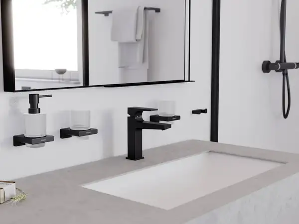 Стакан для жидкого мыла подвесной Hansgrohe AddStoris, чёрный матовый/стекло матовое (41749670) фото 6 Aquada.com.ua