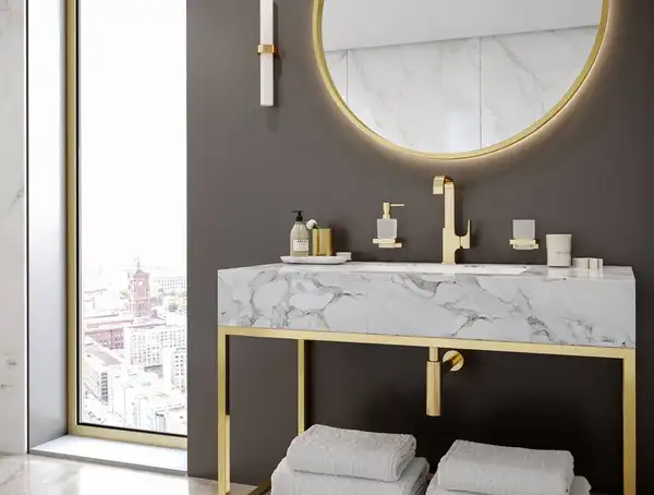 Стакан для жидкого мыла подвесной Hansgrohe AddStoris, полированное золото/стекло матовое (41749990) фото 5 Aquada.com.ua