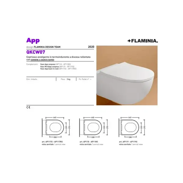 Кришка для унітазу Flaminia APP Quick 44.5x36 h2.8 cм, Cenere (QKCW07) (QKCW07CEN) Кришка для унітазу Flaminia APP Quick 44.5x36 h2.8 cм, Cenere (QKCW07) (QKCW07CEN)