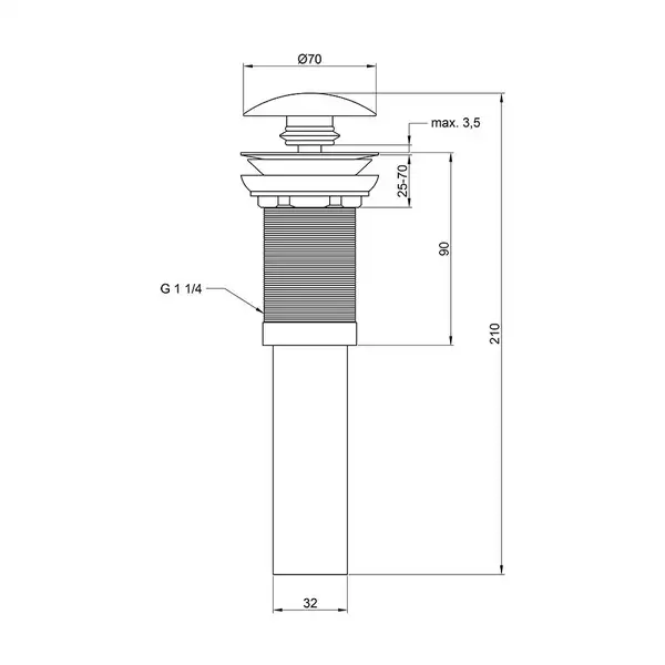 Донный клапан для раковины Qtap F009M 70х70х220 Matt black (QT066F009MMB) Донный клапан для раковины Qtap F009M 70х70х220 Matt black (QT066F009MMB)