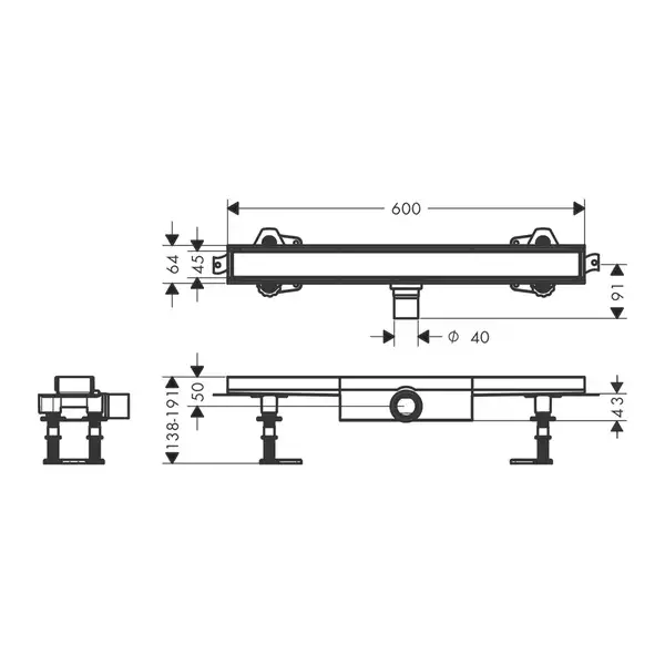 Hansgrohe RainDrain Compact Flat Трап під плитку 60 см (56163000)