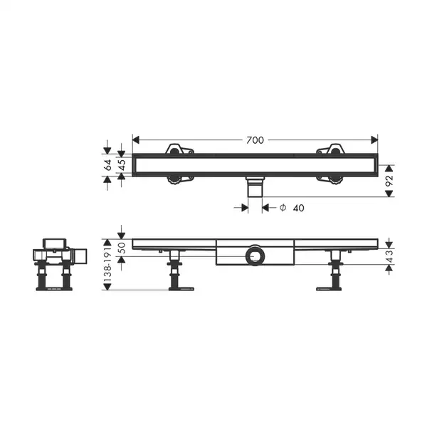 Hansgrohe RainDrain Compact Flat Трап для душа под плитку 70 см (56165000) Hansgrohe RainDrain Compact Flat Трап для душа под плитку 70 см (56165000)