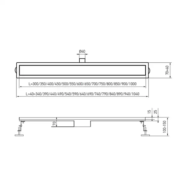 KOER FD20-70x800 Душовий трап, нержавіюча сталь (KR4745) KOER FD20-70x800 Душовий трап, нержавіюча сталь (KR4745)