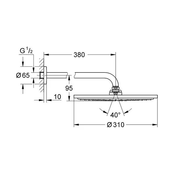 Верхний душ Ø 310 мм с держателем 380 мм Grohe Rainshower Cosmopolitan (цвет - хром) (26066000) фото 2 Aquada.com.ua