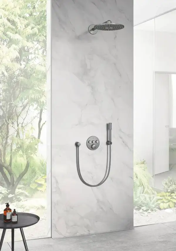 Верхний душ Ø 310 мм с душевым кронштейном 430 мм Grohe Rainshower SmartActive (цвет - графит тёмный матовый) (26475AL0) фото 2 Aquada.com.ua
