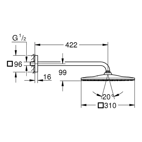Верхній душ Grohe Rainshower Mono 310 Cube, графіт матовий (26564AL0)