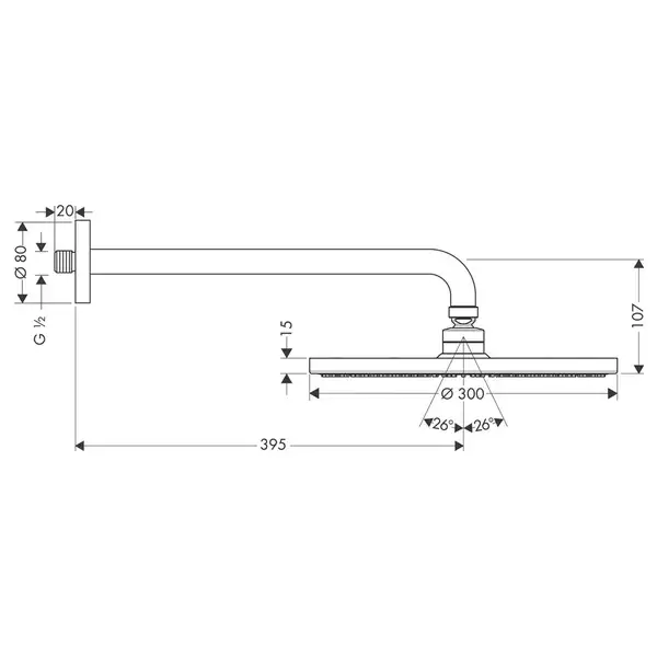 Верхний душ Ø 300 мм с держателем 390 мм Hansgrohe Raindance S (цвет - хром) (27493000) фото 2 Aquada.com.ua Верхний душ Ø 300 мм с держателем 390 мм Hansgrohe Raindance S (цвет - хром) (27493000) фото 2 Aquada.com.ua