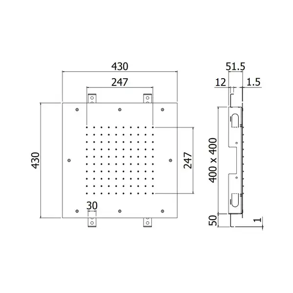 Верхний душ 430 х 430 х h51.5 мм Paffoni NEW YORK “Quadro” (цвет - хром) (ZSOF300CR)