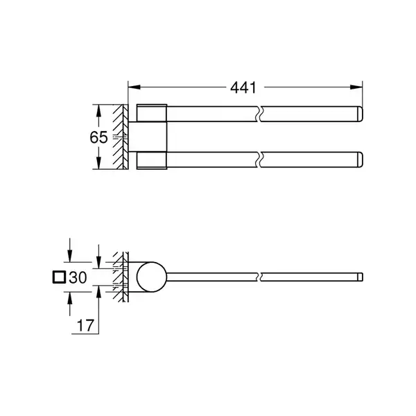 Полотенцедержатель двойной, поворотный 441 мм Grohe Selection, тёмный графит, матовый (41063AL0) фото 2 Aquada.com.ua
