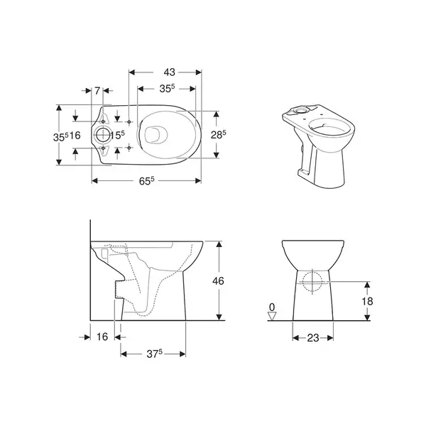 GEBERIT SELNOVA Comfort унитаз напольный Rimfree, воронкоподобный, под бачок внешнего монтажа, горизонтальный выпуск, увеличенной высоты (500.486.01.1) фото 2 Aquada.com.ua