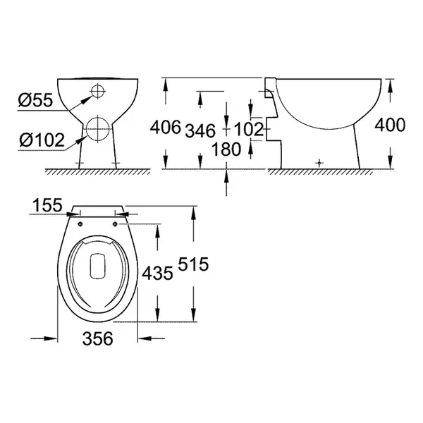 Унітаз для підлоги Grohe Bau Ceramic безободковий, альпійський білий (39430000)