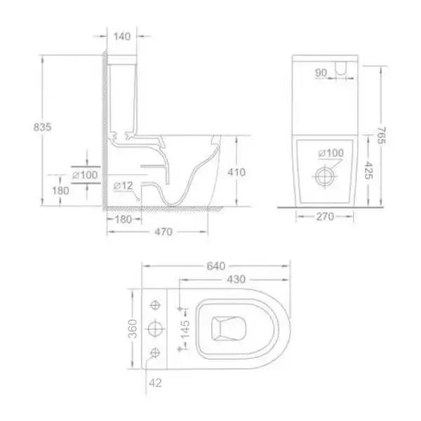 Чаша унітазу-компакту Mixxus Ellipse-0403-T3 Bowl 640х360х835 Tornado 3.0 без сидіння (MI8345)