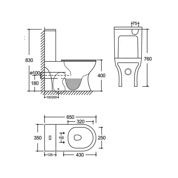 Чаша унітазу-компакту Mixxus Wave-0402-T3 Bowl 650x350x830 Tornado 3.0 без сидіння (MI8360)
