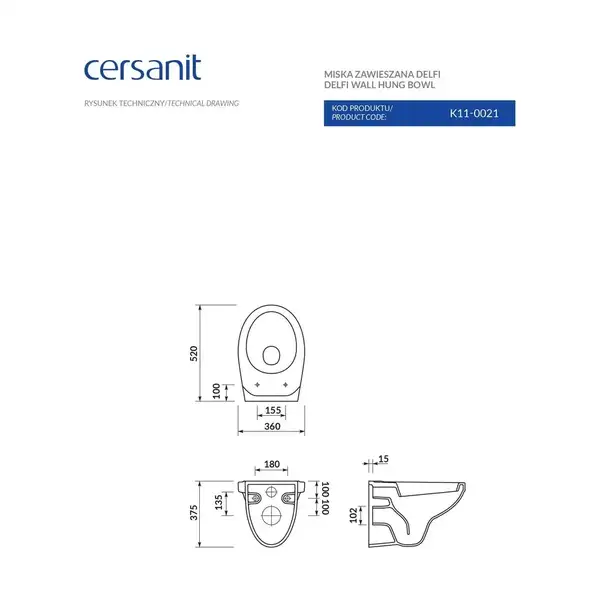 Унітаз Delfi  підвісний  Cersanit (CCHZ1000030850/CCHZ1000030936)