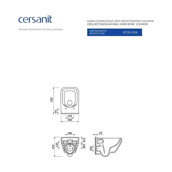 Cersanit Crea Унітаз підвісний прямокутний, білий (CCHZ1001341986) Cersanit Crea Унітаз підвісний прямокутний, білий (CCHZ1001341986)