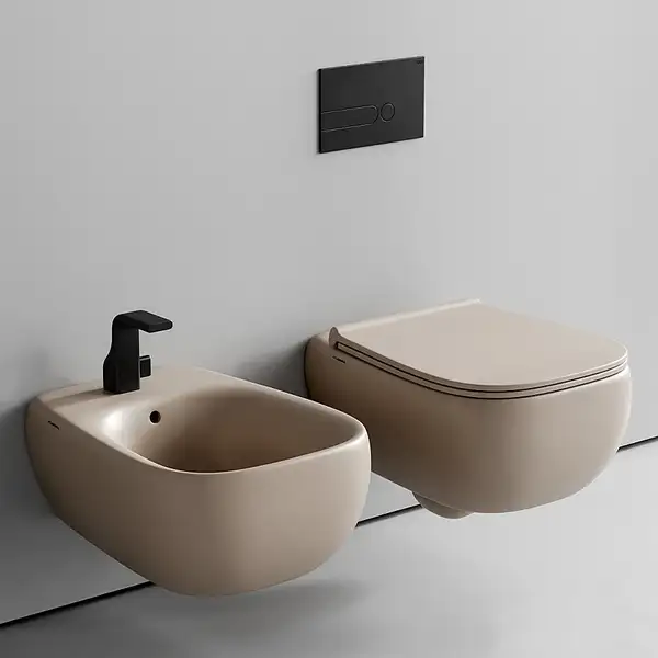 Унитаз подвесной Goclean® (безободковый) Flaminia Fluo с сиденьем Soft Close, цвет - Argilla opaco (матовый) FU118G+FUCW05 Argilla Унитаз подвесной Goclean® (безободковый) Flaminia Fluo с сиденьем Soft Close, цвет - Argilla opaco (матовый) FU118G+FUCW05 Argilla