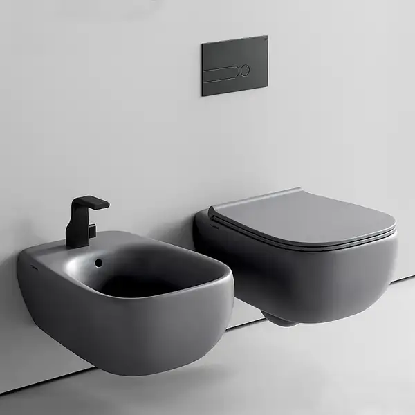 Унитаз подвесной Goclean® (безободковый) Flaminia Fluo с сиденьем Soft Close, цвет - Cenere opaco (матовый) FU118G+FUCW05 Cenere Унитаз подвесной Goclean® (безободковый) Flaminia Fluo с сиденьем Soft Close, цвет - Cenere opaco (матовый) FU118G+FUCW05 Cenere