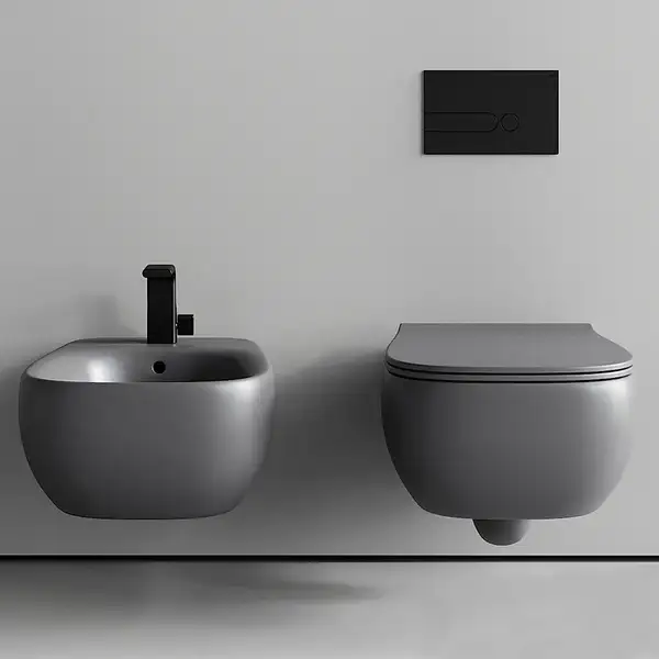 Унитаз подвесной Goclean® (безободковый) Flaminia Fluo с сиденьем Soft Close, цвет - Cenere opaco (матовый) FU118G+FUCW05 Cenere Унитаз подвесной Goclean® (безободковый) Flaminia Fluo с сиденьем Soft Close, цвет - Cenere opaco (матовый) FU118G+FUCW05 Cenere