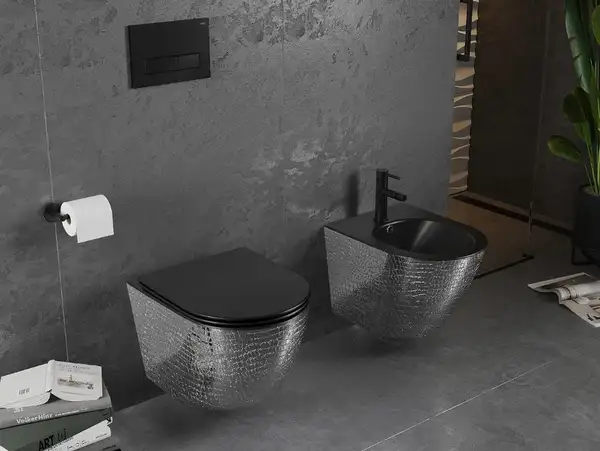 Подвесной унитаз MEXEN LENA SILVER BLACK MATT с узором (MEX-30224072) Подвесной унитаз MEXEN LENA SILVER BLACK MATT с узором (MEX-30224072)