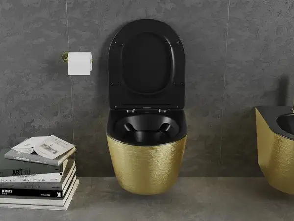Подвесной унитаз MEXEN LENA BRUSHED GOLD BLACK MATT (MEX-30224077) Подвесной унитаз MEXEN LENA BRUSHED GOLD BLACK MATT (MEX-30224077)