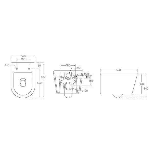 Унітаз підвісний Mixxus BEVEL-0302-R 520x360x365mm, система змиву RIMLESS (MI6709)