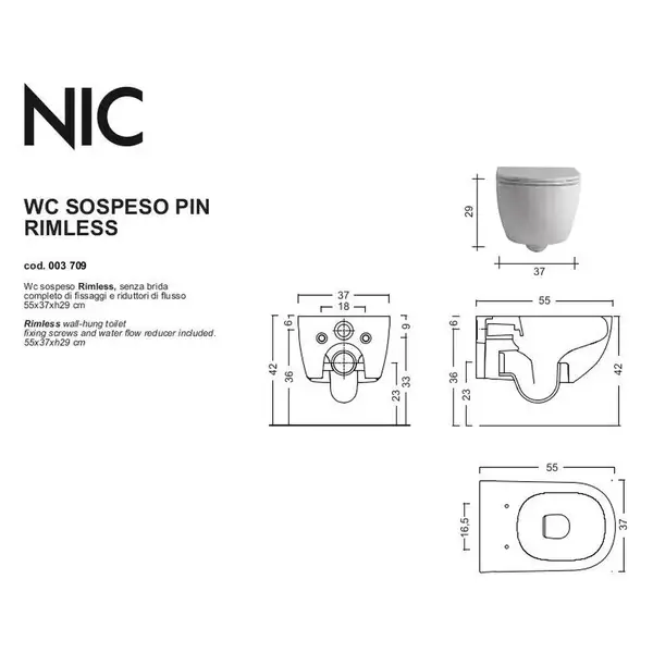 Nic-Design Унітаз підвісний Nic Design Pin 55х37, білий матовий (003709003) Nic-Design Унітаз підвісний Nic Design Pin 55х37, білий матовий (003709003)