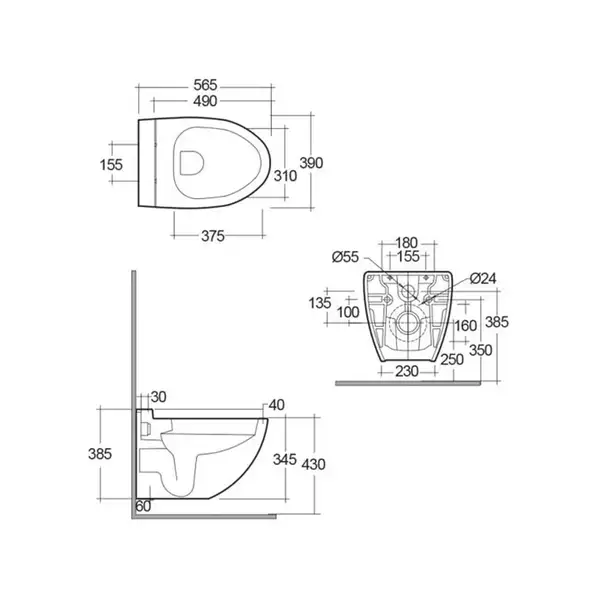 Унитаз подвесной Rimless (безободковый) Rak Ceramics Reserva, белый глянец (RS13AWHA)