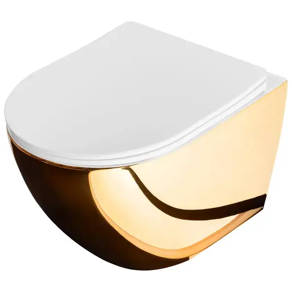 Подвесной унитаз REA CARLO FLAT MINI GOLD WHITE (REA-C0669)